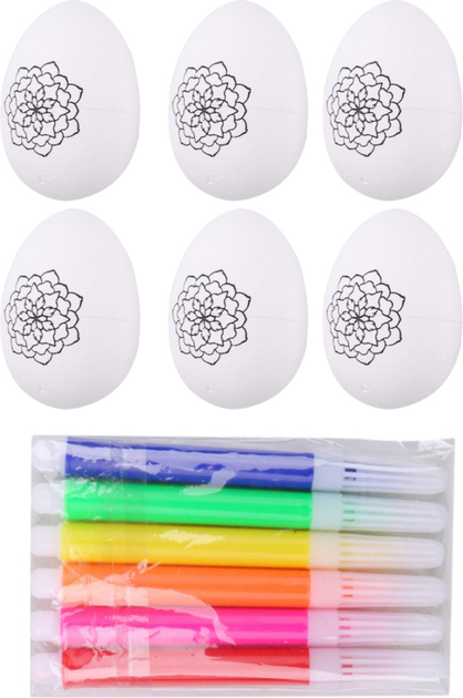 Zestaw styropianowych jajek LEAN Toys wielkanocnych ze wzorem kwiat B do malowania pisakami 6 szt 21341 (5905991037743) - obraz 1