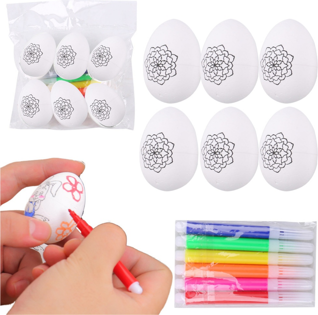 Zestaw styropianowych jajek LEAN Toys wielkanocnych ze wzorem kwiat B do malowania pisakami 6 szt 21341 (5905991037743) - obraz 2