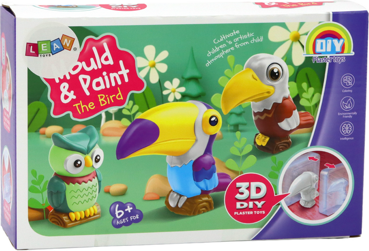 Креативний набір LEAN Toys для створення 3D-птахів з гіпсу та фарб 17790 (5905991006404) - зображення 1