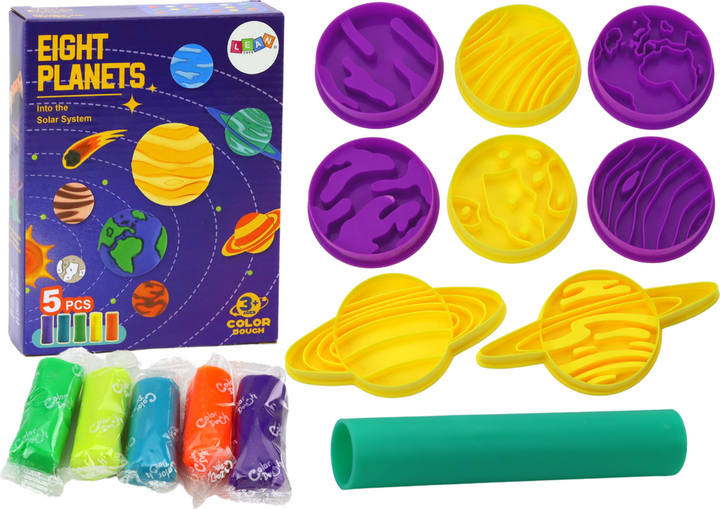 Zestaw plastyczny LEAN Toys Ciastolina do tworzenia 8 planet z foremkami 5 kolorów 17920 (5905991007708) - obraz 2
