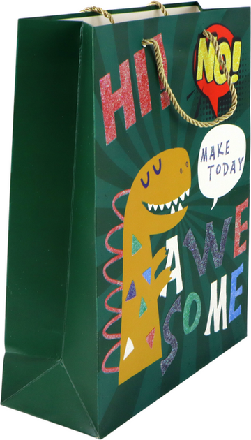 Torba prezentowa LEAN Toys Dinozaur papierowa 32 x 26 x 10 cm Zielona 16736 (5905884453223) - obraz 2