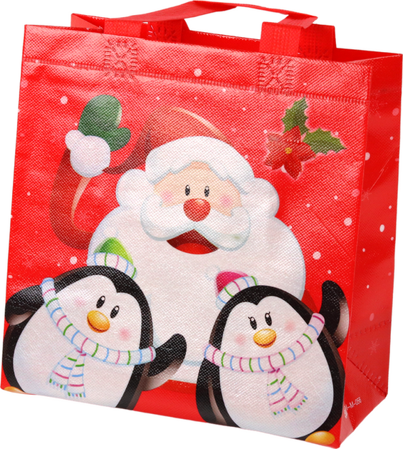 Torba prezentowa LEAN Toys Mikołaj i Pingwinki papierowa 22 x 22 x 11 cm Czerwona 16728 (5905884453148) - obraz 1
