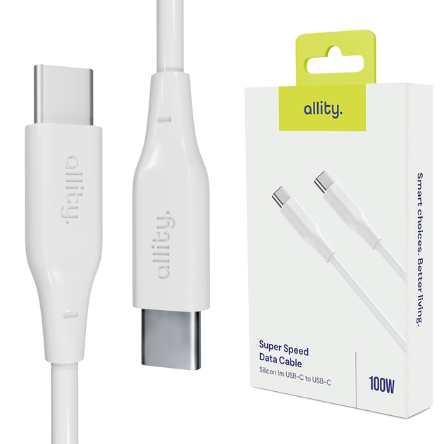 Kabel Allity AUC-02 USB-C - USB-C 1 m 100W White (5906667550269) - obraz 4