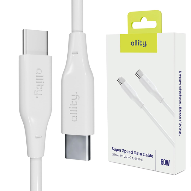 Kabel Allity AUC-02 USB-C - USB-C 2 m 100W White (5906667550283) - obraz 4