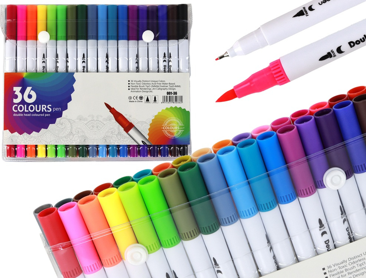 Zestaw pisaków LEAN Toys dwustronnych w organizerze 36 szt 17306 (5905991001621) - obraz 3
