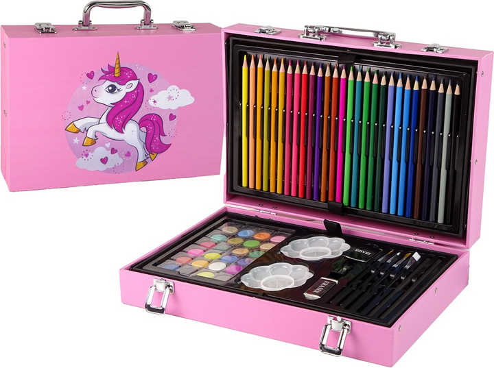Zestaw artystyczny LEAN Toys Jednorożec w walizce 145 elementów Różowy 13097 (5905323212992) - obraz 2