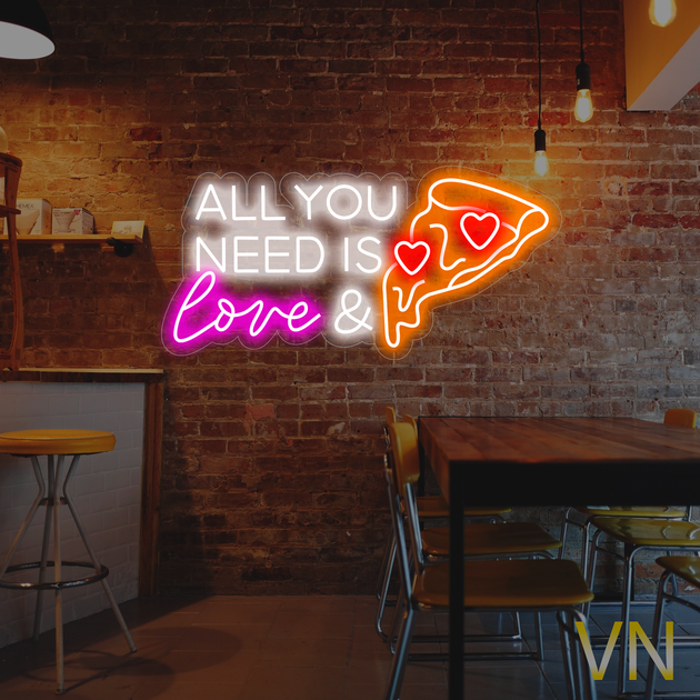 Неонова вивіска для піцерії "ALL YOU NEED IS LOVE & Pizza" 60х29 см - изображение 3