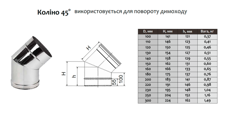 Коліно 45° для димоходу ø110 мм 1 мм Версія-Люкс (10292) - зображення 2
