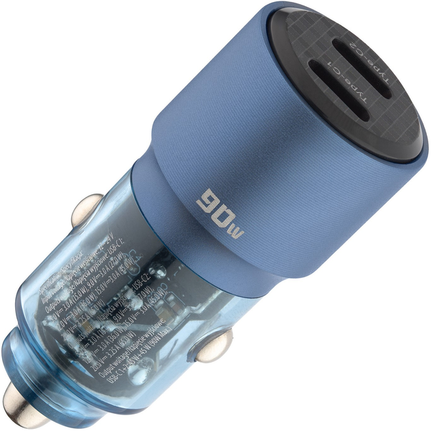 Ładowarka samochodowa Qualo Transparent 2x USB-C 90W Blue (5907457783331) - obraz 2