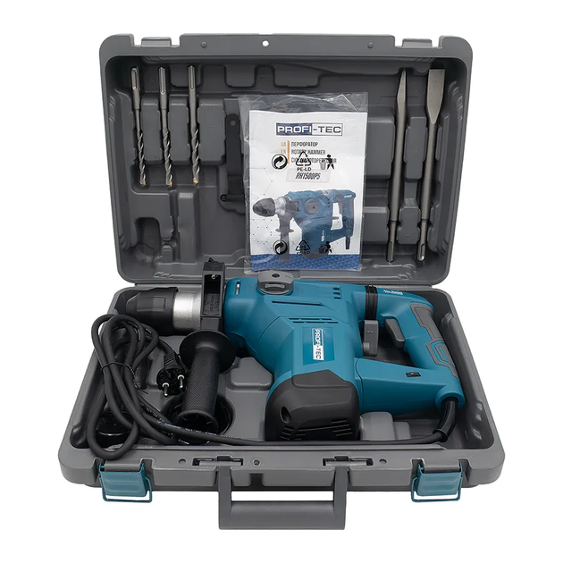 Мощный ударный перфоратор PROFI-TEC RH1500P5 : 1500 Вт, 5 Дж, набор буров (007084) - изображение 10