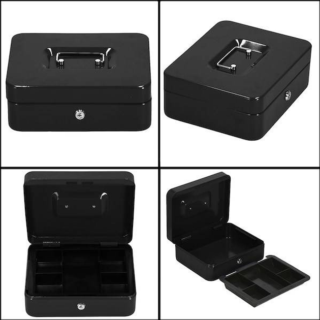 Kasetka na pieniądze Springos 25 x 20 x 9 cm metalowy sejf pudełko czarne HA5041 (5907719430638) - obraz 5