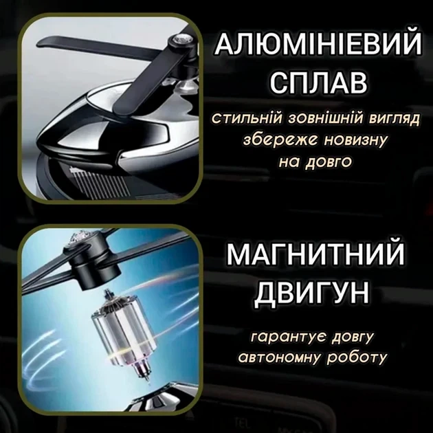 Автомобільний ароматизатор Вертоліт з сонячною батареєю обертові лопаті аромат на вибір компактний розмір - Фото 3 Автомобільний ароматизатор Вертоліт з сонячною батареєю обертові лопаті аромат на вибір компактний розмір - зображення 3
