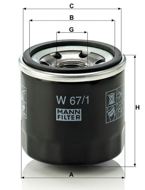 Фільтр оливи MANN W67/1 (Mazda,Nissan,Subaru,Kia) - Фото 3 Фільтр оливи MANN W67/1 (Mazda,Nissan,Subaru,Kia) - зображення 3