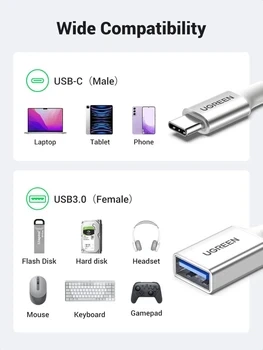 Кабель Ugreen Type-C to USB 3.0 OTG адаптер в нейлоновой оплетке 15 см White (US378) - Фото 2 Кабель Ugreen Type-C to USB 3.0 OTG адаптер в нейлоновой оплетке 15 см White (US378) - изображение 2