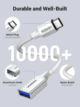 Кабель Ugreen Type-C to USB 3.0 OTG адаптер в нейлоновой оплетке 15 см White (US378) - Фото 3 Кабель Ugreen Type-C to USB 3.0 OTG адаптер в нейлоновой оплетке 15 см White (US378) - изображение 3