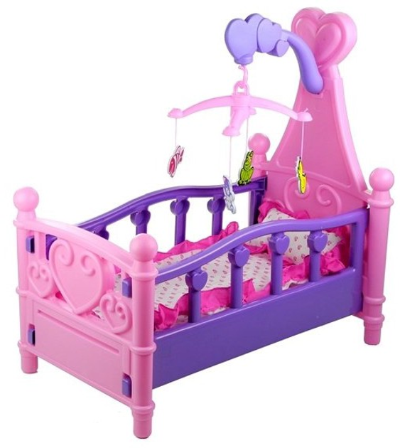 Łóżeczko dla lalek Lean Toys z karuzelą i pościelą (5905884457092) - obraz 3