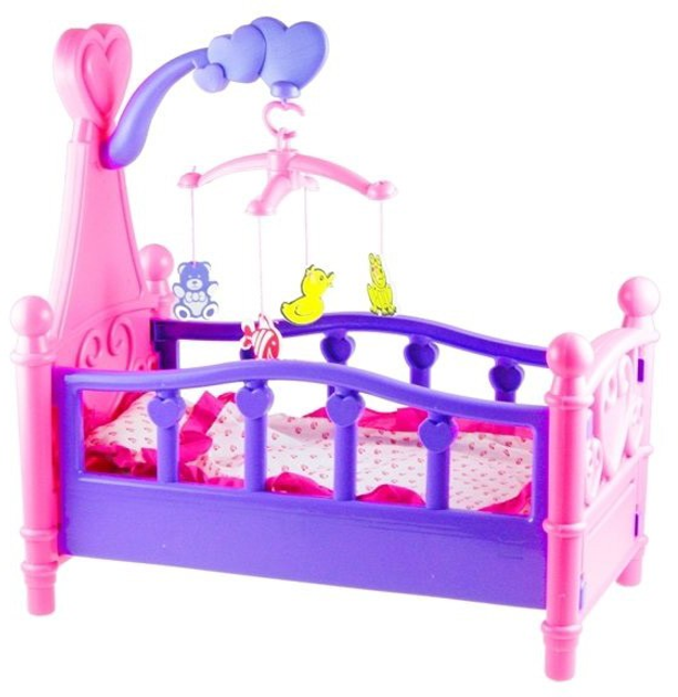 Łóżeczko dla lalek Lean Toys z karuzelą i pościelą (5905884457092) - obraz 5