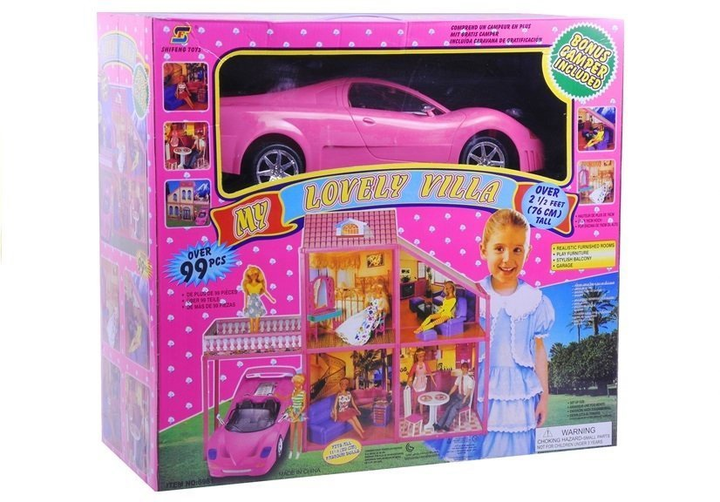 Rozkładana willa dla lalek Lean Toys + Auto + Akcesoria (5905884457443) - obraz 1