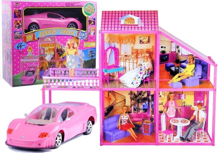Rozkładana willa dla lalek Lean Toys + Auto + Akcesoria (5905884457443) - obraz 3
