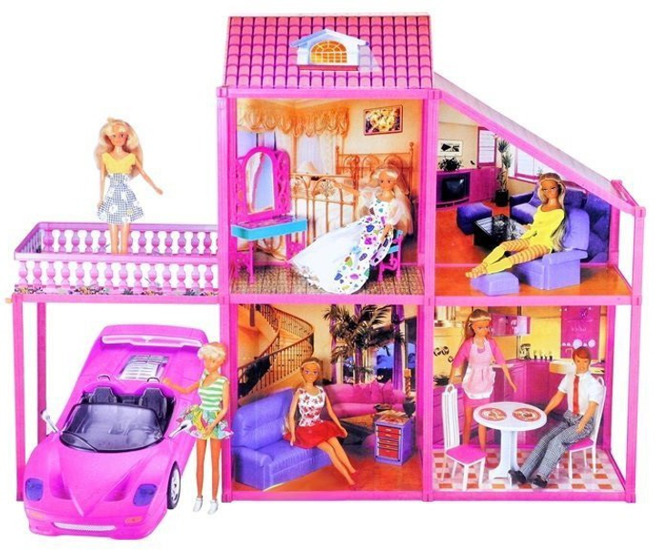 Rozkładana willa dla lalek Lean Toys + Auto + Akcesoria (5905884457443) - obraz 6