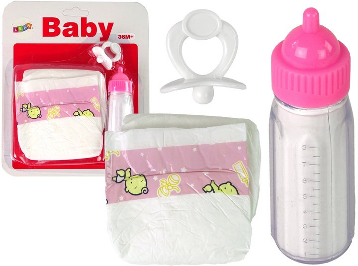 Zestaw dla lalek Lean Toys Akcesoria + Smoczek + Butelka + Pieluchy (5905515352291) - obraz 2