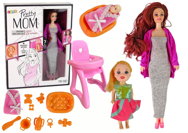Zestaw lalek Lean Toys Mama w ciąży 30 cm + Córka 10 cm + Akcesoria (5905679072516) - obraz 1