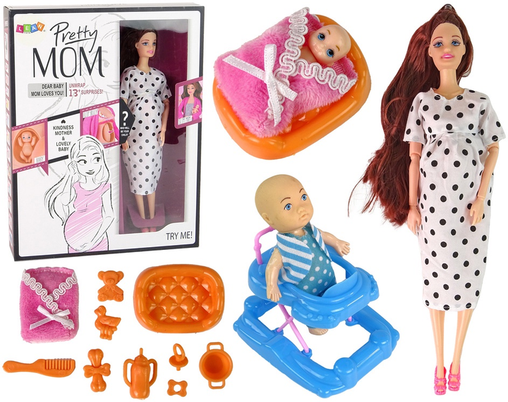 Zestaw lalek Lean Toys Mama w ciąży 30 cm + Syn 10 cm + Akcesoria (5905679072509) - obraz 2