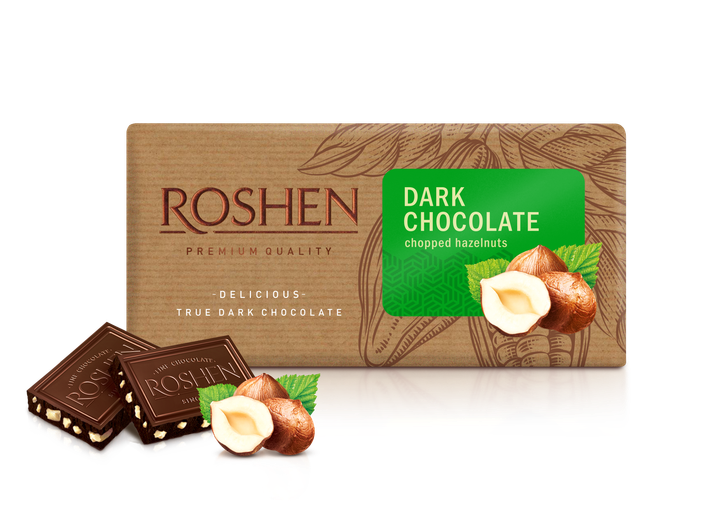 Шоколад Roshen чёрный с дробленым лесным орехом 56% 90 г (4823077620249 ...