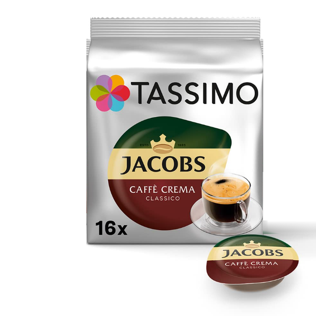 Кофе в капсулах Jacobs by Tassimo Caffe Crema Classico (16 порцій) Тассимо - Фото 1 Кофе в капсулах Jacobs by Tassimo Caffe Crema Classico (16 порцій) Тассимо - изображение 1