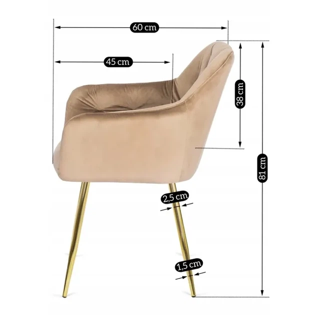 Стілець оксамитовий MEBEL ELITE RAYA, бежевий, золотий ME.RAYA/BZ/ZL/V/K - зображення 10