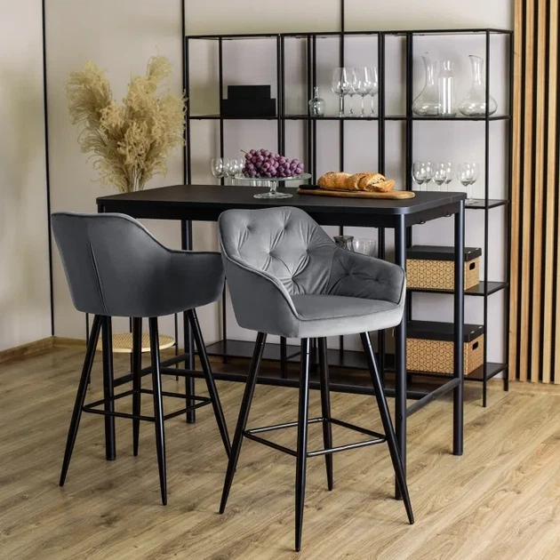 Барний стілець оксамитовий MEBEL ELITE SALEM, сірий, чорний ME.SALEM/P/CZ/V/H - зображення 2