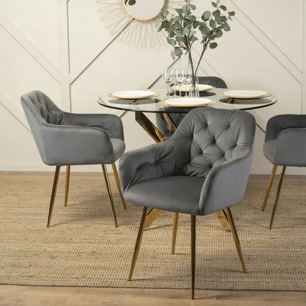 Стілець оксамитовий MEBEL ELITE RAYA, сірий, золотий ME.RAYA/P/ZL/V/K - зображення 4