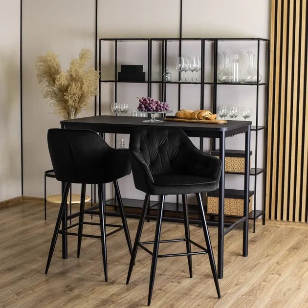 Барний стілець оксамитовий MEBEL ELITE SALEM, чорний, чорний ME.SALEM/CZ/CZ/V/H - зображення 3