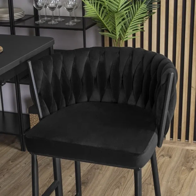 Барний стілець оксамитовий MEBEL ELITE FLORES, чорний / чорний ME.FLORES/CZ/CZ/V/H - зображення 3