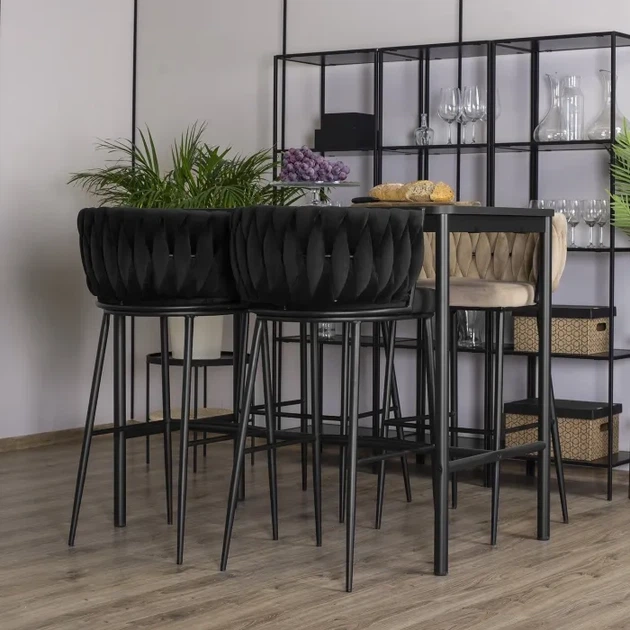 Барний стілець оксамитовий MEBEL ELITE FLORES, чорний / чорний ME.FLORES/CZ/CZ/V/H - зображення 5