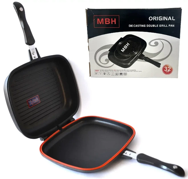 Сковорода-гриль двостороння 32 см Double Grill Pan, Сковорода з антипригарним покриттям для гриля та смаження. - зображення 4