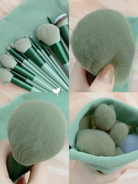 Набор из 13 кистей для макияжа Makeup Brushes set Зеленые - Фото 4 Набор из 13 кистей для макияжа Makeup Brushes set Зеленые - изображение 4