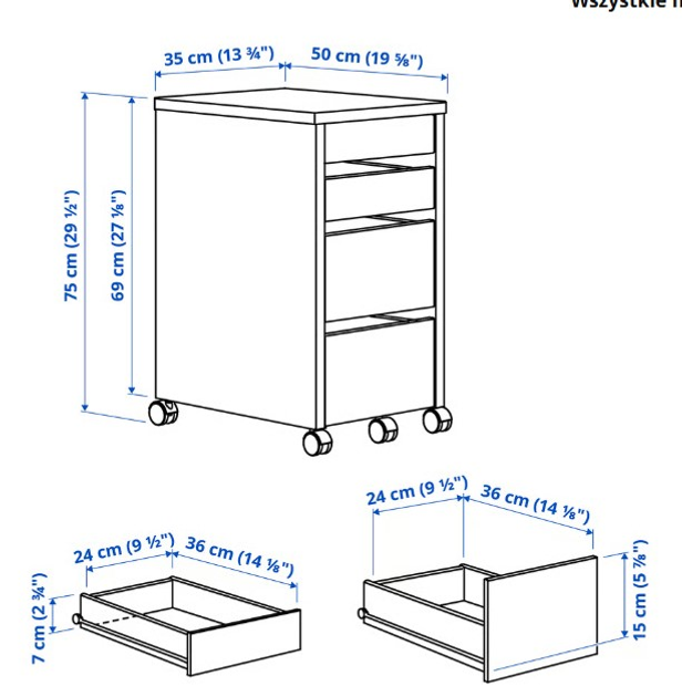 Комод на коліщатках IKEA MICKE 35 x 75 см Білий 902.130.78 - зображення 3