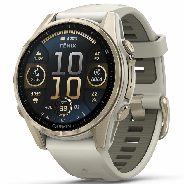 Спортивные часы GARMIN Fenix 8 43mm AMOLED Sapphire Soft Gold with Fog Gray Silicone Band - Фото 1 Спортивные часы GARMIN Fenix 8 43mm AMOLED Sapphire Soft Gold with Fog Gray Silicone Band - изображение 1