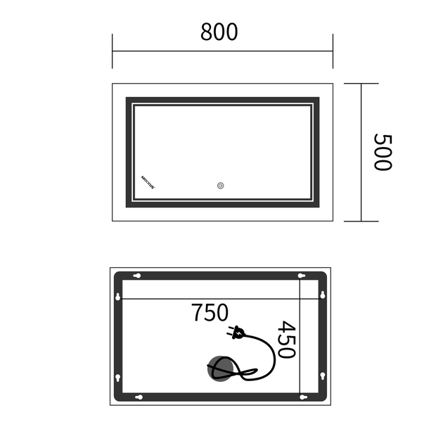 Зеркало Mixxus Premium QUADRO MR20-50x80-Reverse с Led Touch, Anti-fog, диммером, регулятором яркости (MP6620) - изображение 8