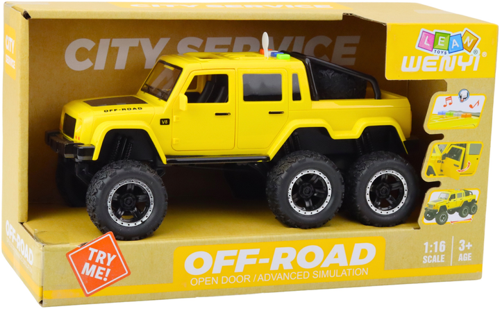 Zabawka LEAN Toys Samochód terenowy z napędem frykcyjnym oraz ze światłami i dźwiękami 6 x 6 1:16 Żółty 22975 (5905991053248) - obraz 1