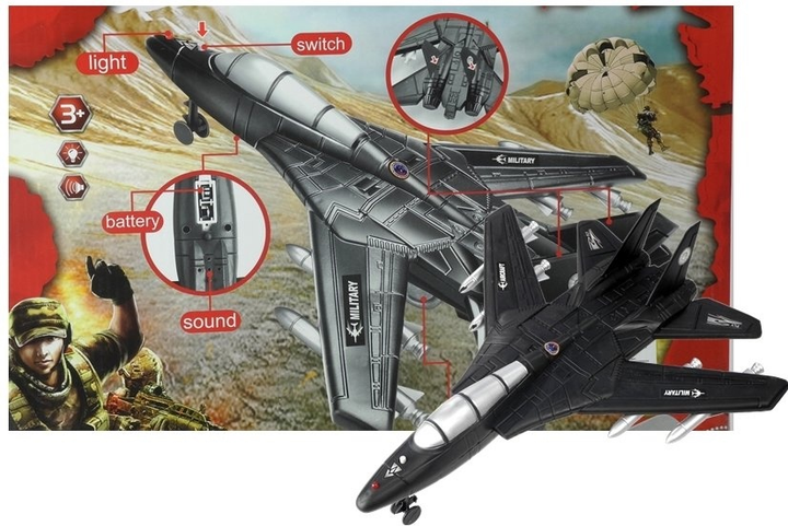 Odrzutowiec LEAN Toys Samolot wojskowy Myśliwiec ze światłami i dźwiękami oraz z akcesoriami 1968 (5905323219410) - obraz 2