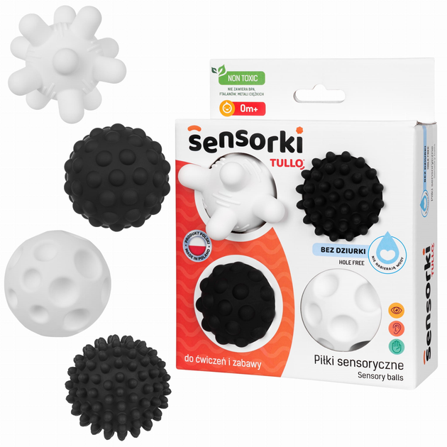 Сенсорні м'ячики Tullo Sensorki 4 шт Чорно-білі (5905094774613) - зображення 1