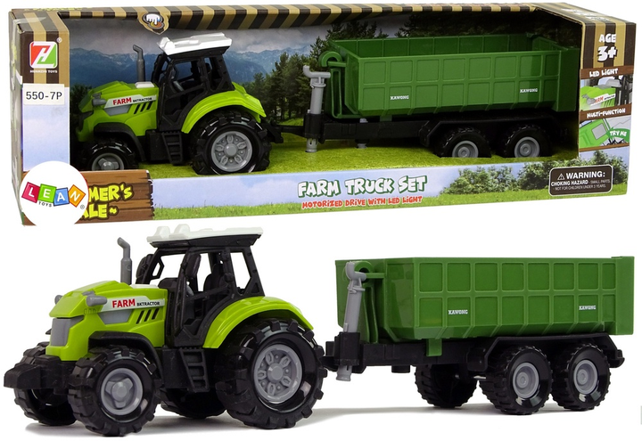 Іграшка LEAN Toys Ферма Трактор з від'ємним причепом зі звуком Зелений 11111 (5905214974091) - зображення 2