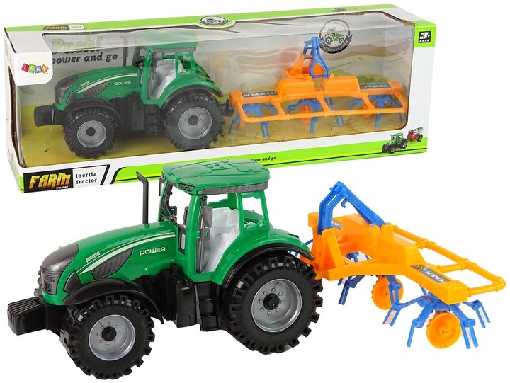 Zabawka LEAN Toys Ciągnik ze zgrabiarką z napędem frykcyjnym Zielony 14840 (5905515353052) - obraz 2