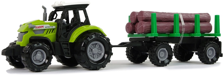 Zabawka LEAN Toys Farma Traktor z przyczepą na bele drewna z dźwiękiem Zielony 11113 (5905214974114) - obraz 3
