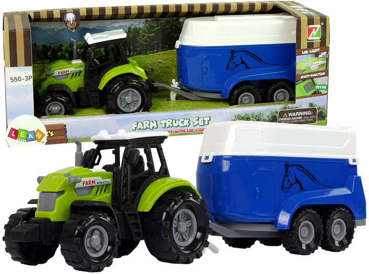 Zabawka LEAN Toys Farma Traktor z przyczepką dla konia z dźwiękiem Zielony 11107 (5905515354028) - obraz 2