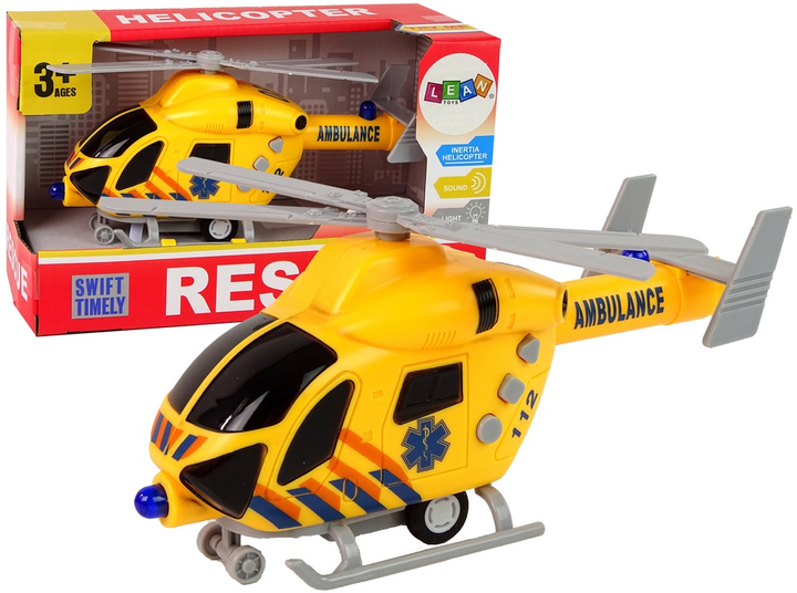 Zabawka LEAN Toys Helikopter ratunkowy Ambulans ze światłami dźwiękiem i śmigłami Żółty 13612 (5905515359504) - obraz 2