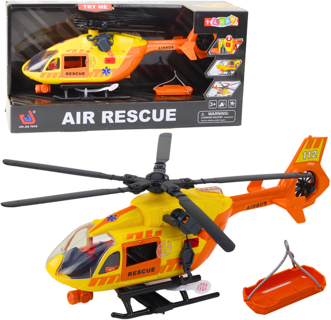 Zabawka LEAN Toys Helikopter ratunkowy z hakiem i noszami oraz ze światłami i dźwiękami Pomarańczowy 1:12 21460 (5905991038566) - obraz 2