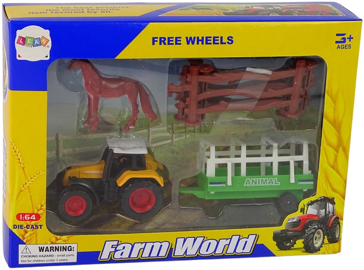 Zestaw LEAN Toys Farma Traktor z przyczepą i koniem 1:64 13292 (5905323214941) - obraz 1